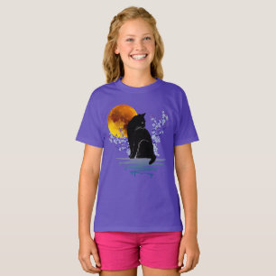 CAT MOON IN BLOSSOM FLOWER BLACK CATS LOVER T-Shir T-Shirt