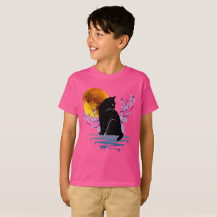 CAT MOON IN BLOSSOM FLOWER BLACK CATS LOVER T-Shir T-Shirt