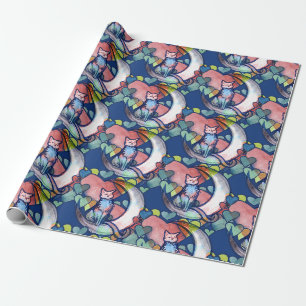 Cat Moon Lover Hearts Wrapping Paper