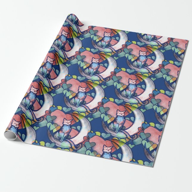 Cat Moon Lover Hearts                              Wrapping Paper (Unrolled)