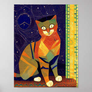 Cat moroccan mosaic abstract art colorful kitty poster