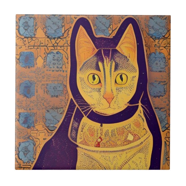 Cat moroccan mosaic abstract art warm kitty voices tile (Front)