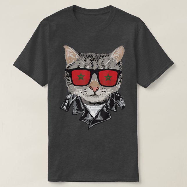 Cat Morocco Flag Sunglasses  Cool Moroccan Cat  T-Shirt (Design Front)