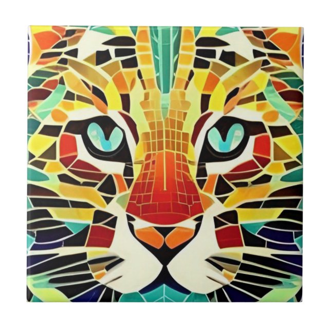 Cat mosaic multicolor beautiful kitty voices tile (Front)