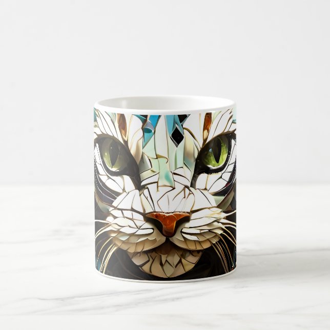 Cat Mosaic Stained Glass Design Coffee Mug  (Center)