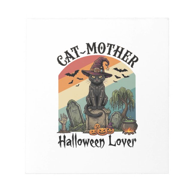 Cat Mother Halloween Lover Black Witch Hat Pumpkin Notepad (Front)