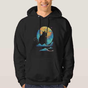 Cat Motifs Cat With Moon Space Cat Graphic Hoodie