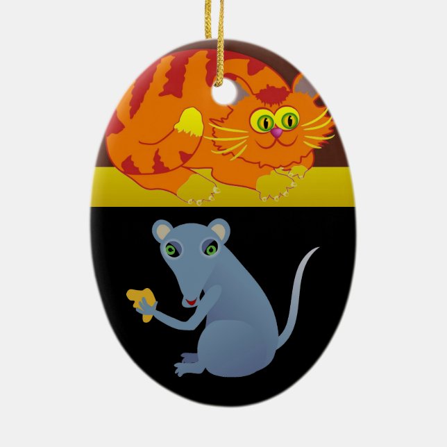 Cat & Mouse Ceramic Tree Decoration (Back)