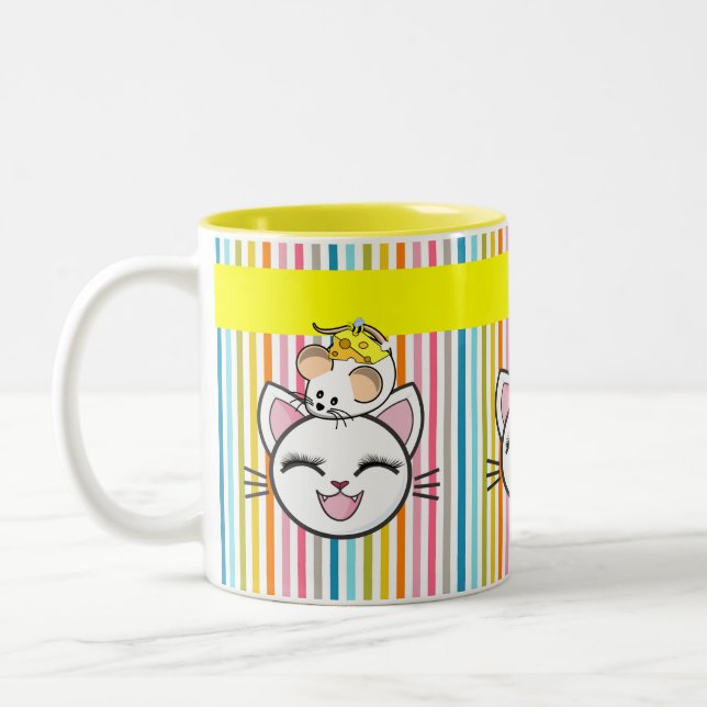 Cat Mouse Cheese Stripe  Mug (Left)