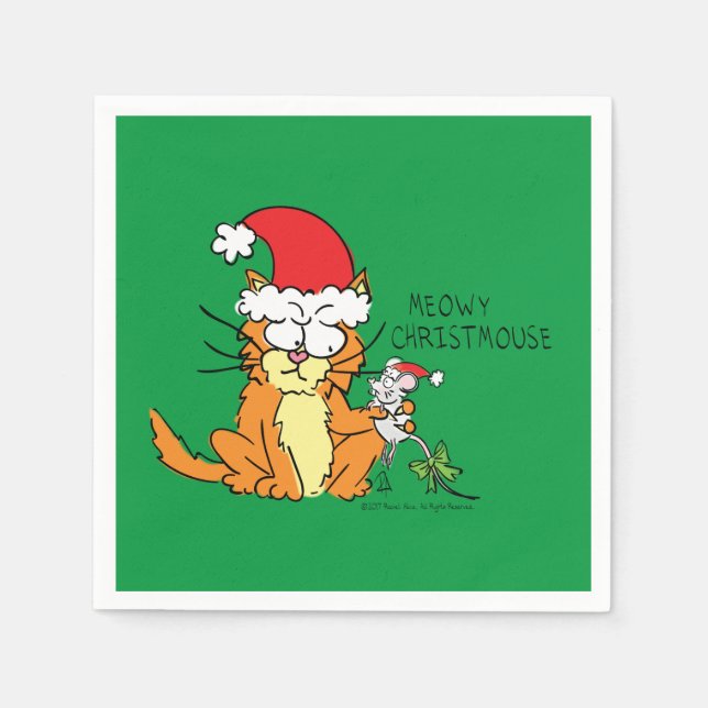 Cat Mouse Christmas Funny Cartoon Cute Napkin (Front)