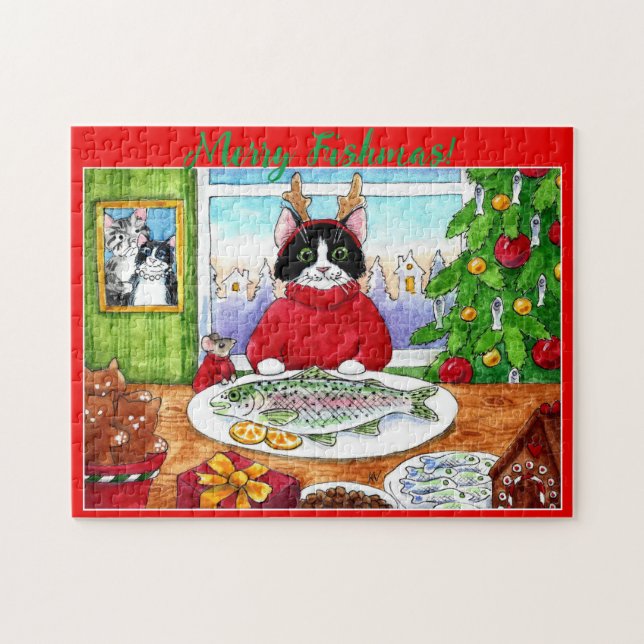Cat, mouse Christmas jigsaw puzzle (Horizontal)