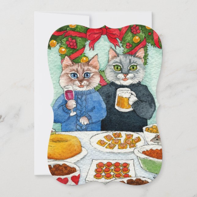 Cat Mouse Christmas Party card or invitation (Front)