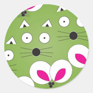 Cat Mouse Pattern Green Classic Round Sticker