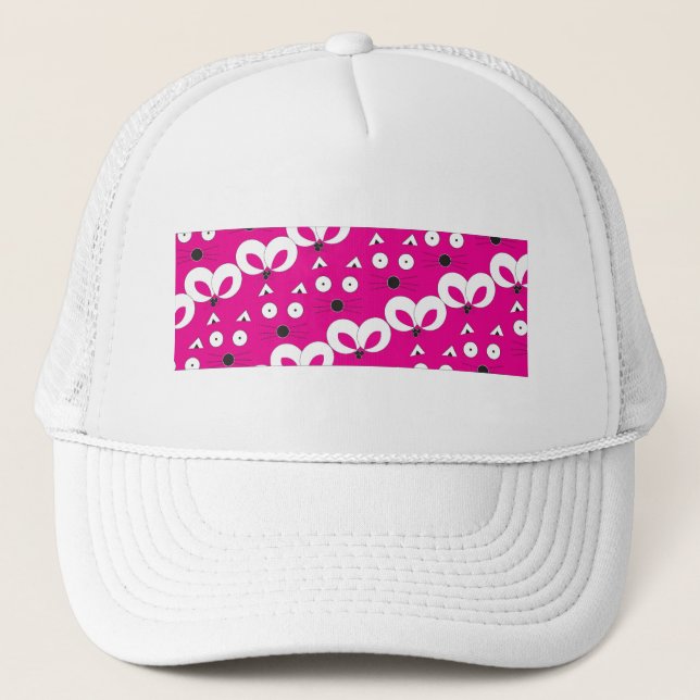 Cat Mouse Pattern Hot Pink Trucker Hat (Front)