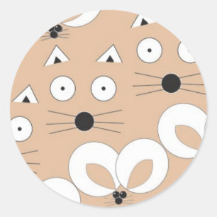 Cat & Mouse pattern Tan Classic Round Sticker