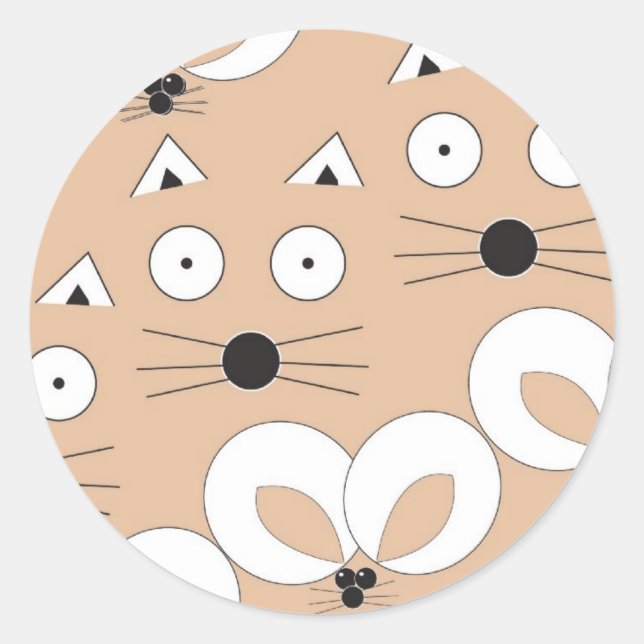 Cat & Mouse pattern Tan Classic Round Sticker (Front)