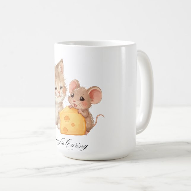 Cat & Mouse "Sharing is Caring" Cute Animal Friend Coffee Mug (Front Right)