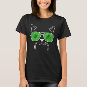 Cat Moustache & Sunglasses Distressed St Patrick s T-Shirt