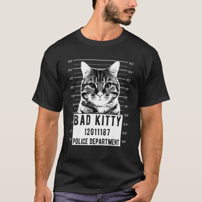 Cat Mug Shot Criminal Kitten T-Shirt (Front)