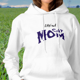  Cat Mum and LPN Black/ Blue on White Typography Hoodie