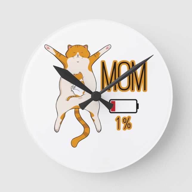 Cat Mum Battery Low Energy Round Clock (Front)