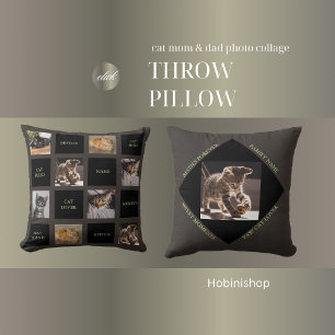 cat mum & cat Dad photo collage  throw pillow