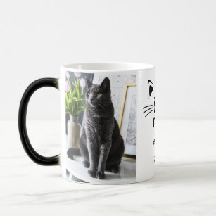 Cat mum cat face personalised 2 photos names  magic mug