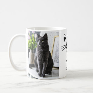 Cat mum cat face personalised 2 photos names  coffee mug