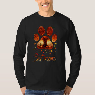 Cat Mum Cat Paw Autumn Themed Cat Lover Halloween T-Shirt