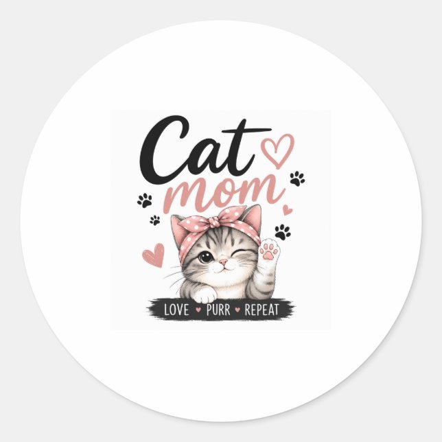Cat Mum Classic Round Sticker  (Front)