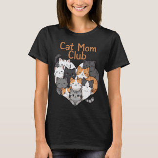 Cat Mum Club - Cute Multi-Cat Heart Illustration T-Shirt