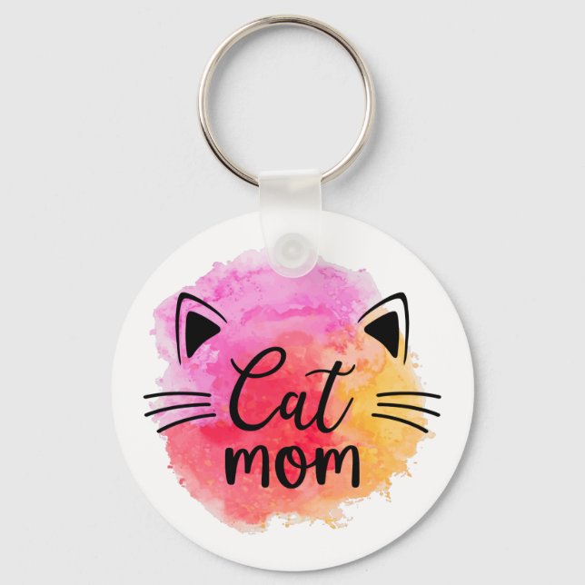 Cat mum colourful cute cat face key ring (Front)