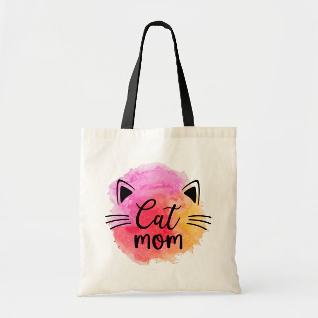 Cat mum colourful cute cat face  tote bag (Front)