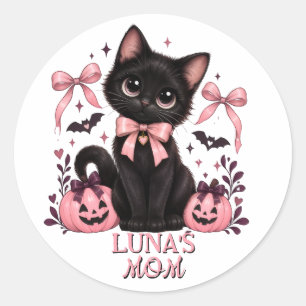 Cat Mum Coquette Black Cat, Cat Mum Halloween Classic Round Sticker