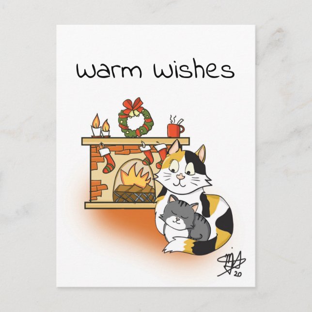 Cat Mum Cosy Christmas Fireplace  Postcard (Front)