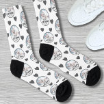 Cat Mum Custom Photo Socks<br><div class="desc">Personalised Best Cat Mum Ever Patterned Socks. Celebrate the love for her feline friend with these cosy "Best Cat Mum Ever" socks, featuring a fun mix of custom "Best Cat Mum Ever" photo circles paired with a heart pattern on a soft light white background (which can be changed to any...</div>