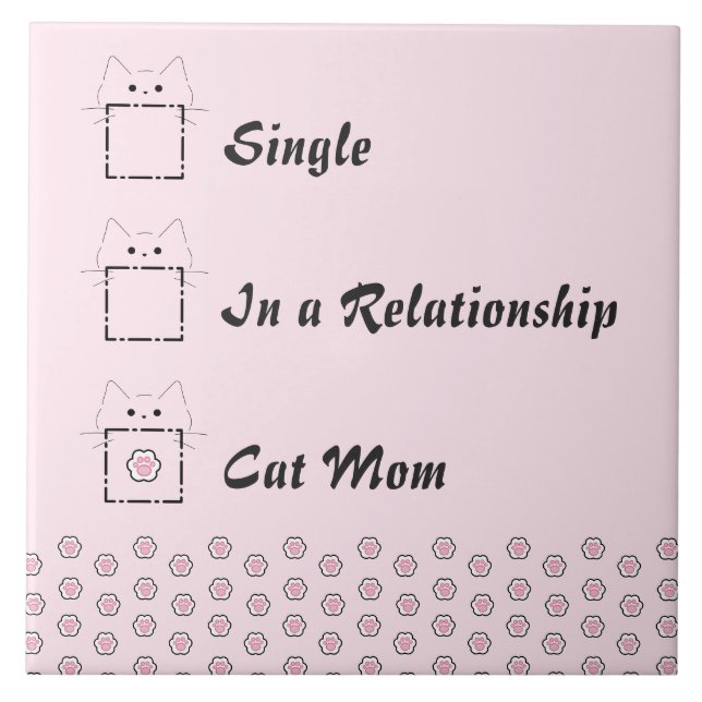 Cat Mum Cute Cat Paw Pink Ceramic Tile (Front)
