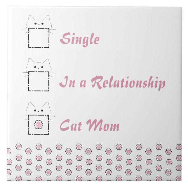 Cat Mum Cute Cat Paw White & Pink Ceramic Tile (Front)