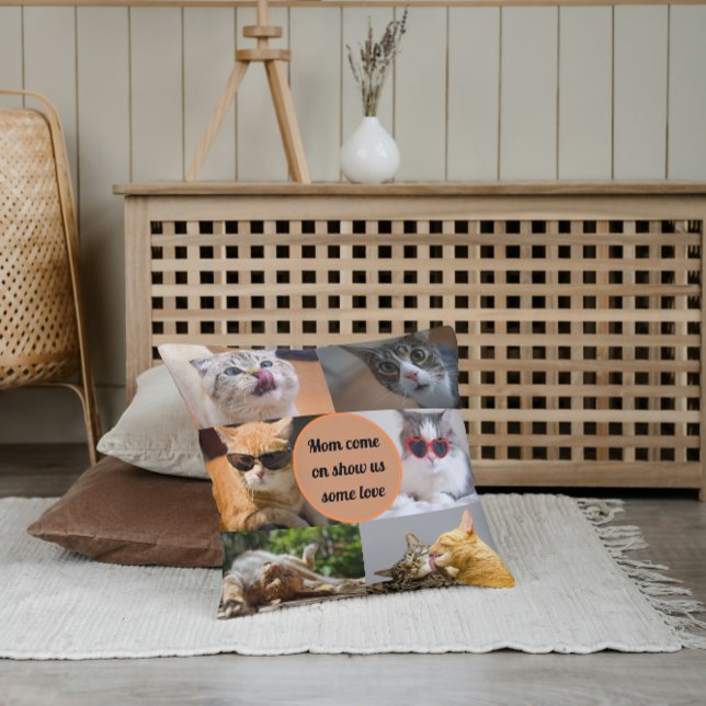 Cat Mum Cute Modern Personalised Pet Photo Collage Cushion (Creator Uploaded)