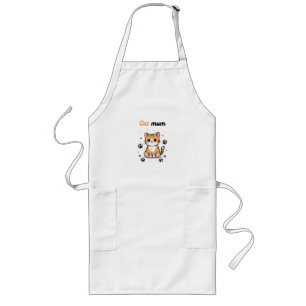 Cat Mum – Cute Orange Tabby Cartoon with Paw Print Long Apron