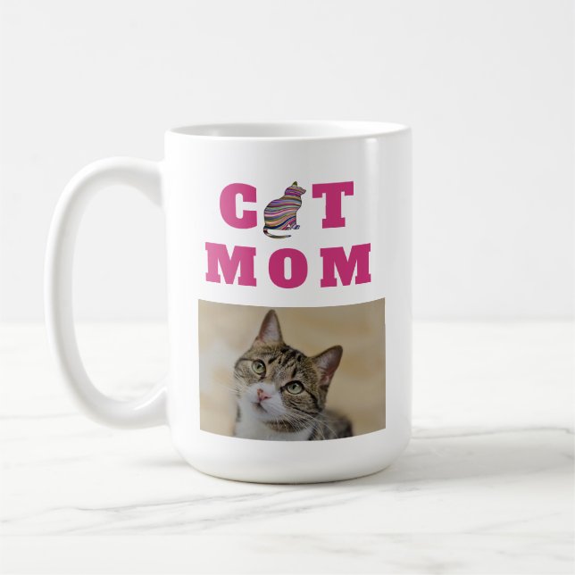 Cat Mum Cute Silhouette Photo Coffee Mug (Left)