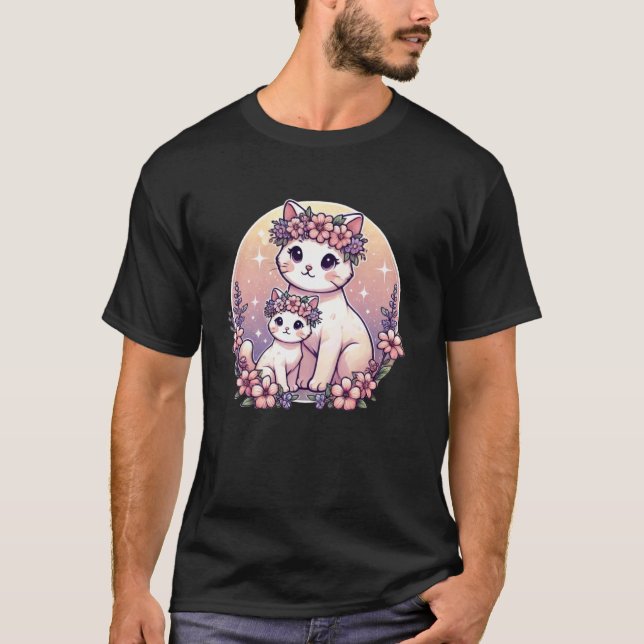 Cat Mum Flower Kitten T-Shirt (Front)