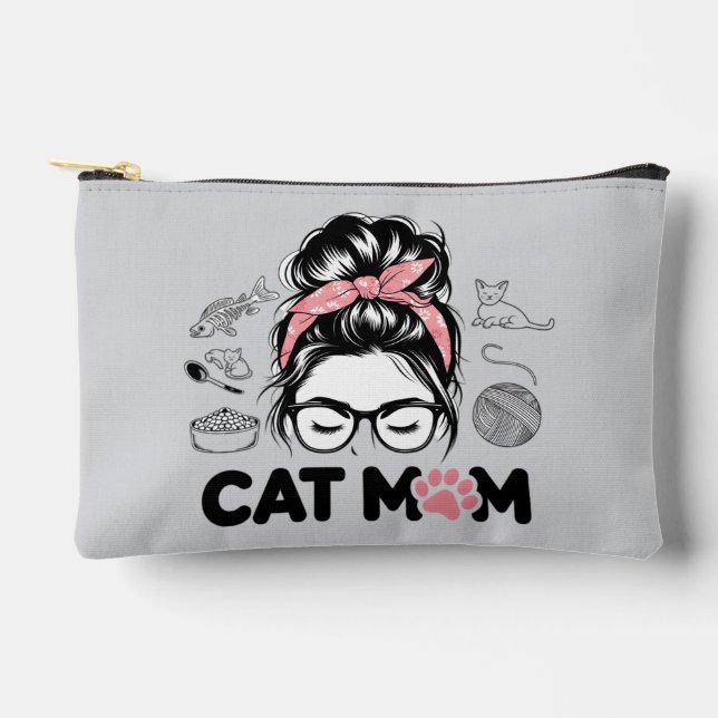 "Cat Mum" Funny Cute Cat Lover Women Accessory Pouch (Front)