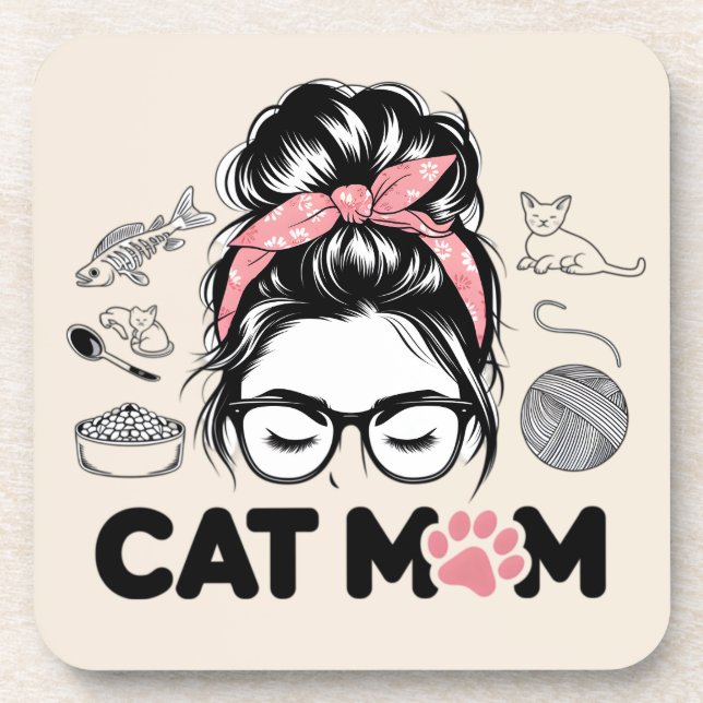 "Cat Mum" Funny Cute Cat Lover Women Coaster (Front)