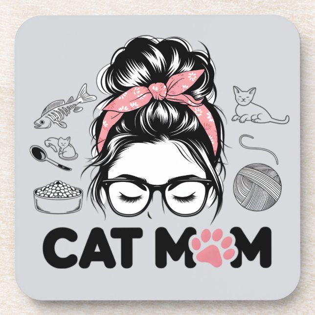 "Cat Mum" Funny Cute Cat Lover Women Coaster (Front)