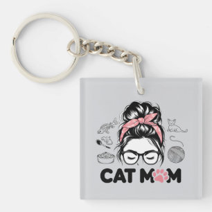 "Cat Mum" Funny Cute Cat Lover Women Key Ring