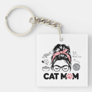 "Cat Mum" Funny Cute Cat Lover Women Key Ring