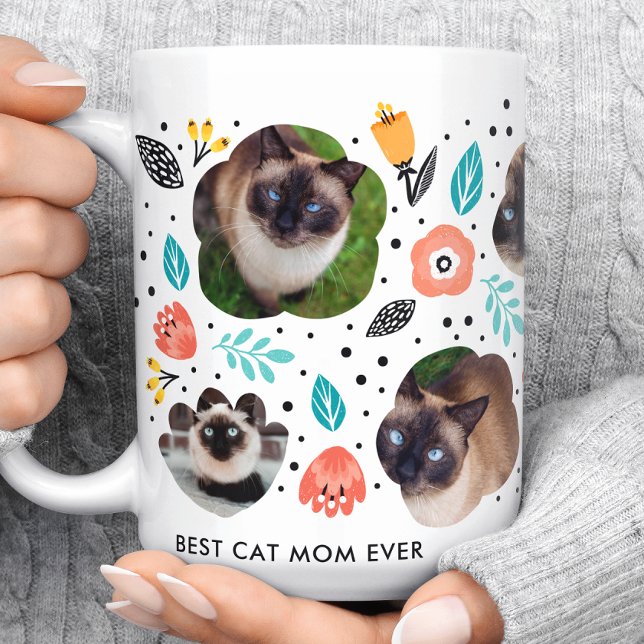 Cat Mum Garden Colourful Floral Pet Photo Collage Coffee Mug (Creator Uploaded)
