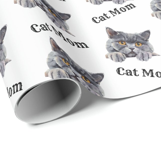 Cat Mum Gift Wrap British Shorthair Wrapping Paper (Roll Corner)
