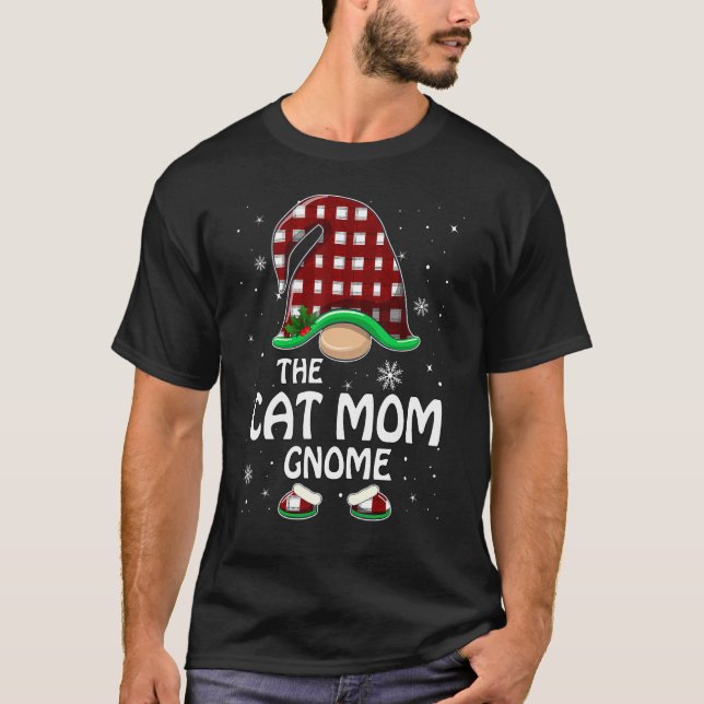 Cat Mum Gnome Buffalo Plaid Matching Family Group  T-Shirt (Front)